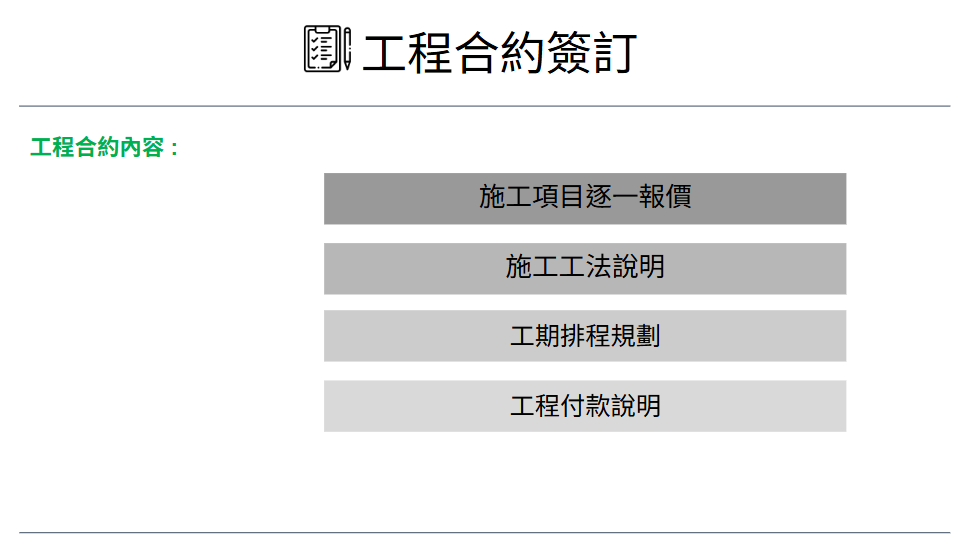 後匠工程合約內容項目總覽